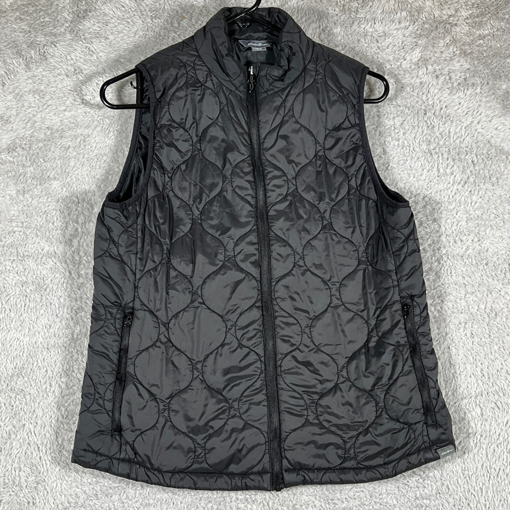 Eddie Bauer Puffer Vest Womens Small Black Quilted Full Zip Sleeveless Jacket